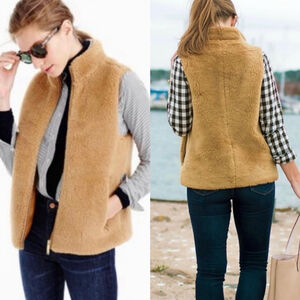 X SOLD X J.Crew Plush Fleece Excursion Teddy Vest in Tan - XXS (fits XS)